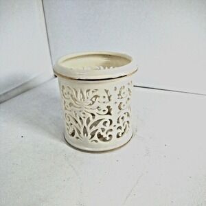 Lenox Tea Light Votive Candle Holder Ivory Gold Filigree Cut Laced